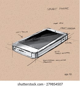 Vector sketch illustration - smartphone with touchscreen display