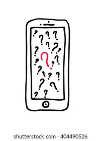 Vector sketch illustration - smartphone with touchscreen display.Hand drawn illustration, mobile doodle