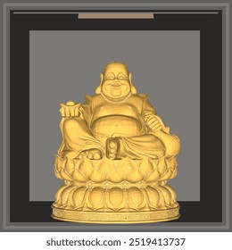 Ilustración del bosquejo del Vector de un diseño sonriente del ornamento de Buda lleno de la sabiduría que se sienta en una flor de loto