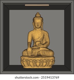 Ilustración del bosquejo del Vector de un diseño sonriente del ornamento de Buda lleno de la sabiduría que se sienta llevando un envase de la limosna 