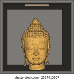 Ilustración del bosquejo del Vector de un diseño sonriente del ornamento de la cabeza de Buda lleno de sabiduría