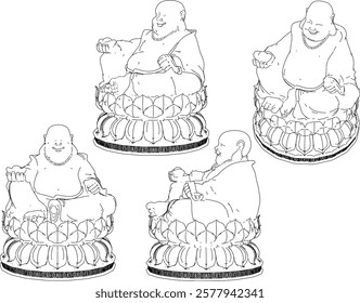 Vector sketch illustration of a smiling buddha ornament design full of wisdom sitting on a lotus flower