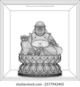 Vector sketch illustration of a smiling buddha ornament design full of wisdom sitting on a lotus flower