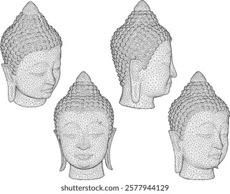 Vector sketch illustration of a smiling buddha head ornament design full of wisdom