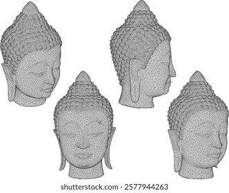 Vector sketch illustration of a smiling buddha head ornament design full of wisdom