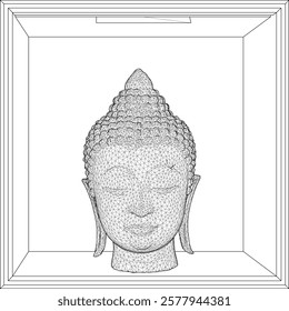 Vector sketch illustration of a smiling buddha head ornament design full of wisdom