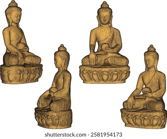 Vector sketch illustration of a smiling Buddha ornament design full of wisdom sitting carrying an alms container