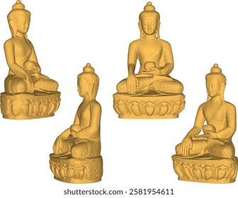 Vector sketch illustration of a smiling Buddha ornament design full of wisdom sitting carrying an alms container