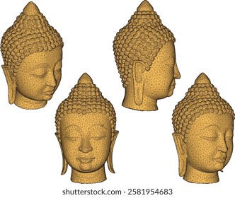 Vector sketch illustration of a smiling buddha head ornament design full of wisdom