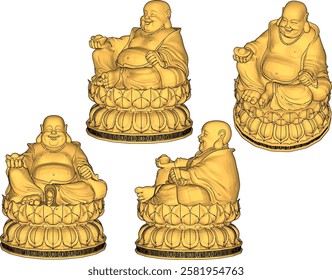 Vector sketch illustration of a smiling buddha ornament design full of wisdom sitting on a lotus flower