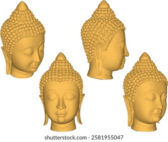 Vector sketch illustration of a smiling buddha head ornament design full of wisdom