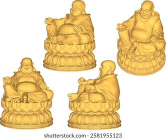 Vector sketch illustration of a smiling buddha ornament design full of wisdom sitting on a lotus flower