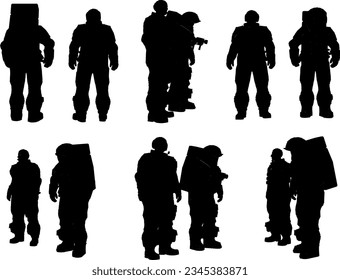 Vector sketch illustration of space station satellite astronaut in spacesuit