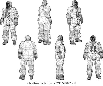 Vector sketch illustration of space station satellite astronaut in spacesuit