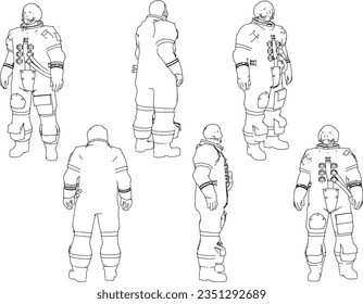 Dibujo vectorial del astronauta de satélites de estaciones espaciales en el espacio