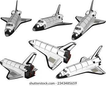 Vector sketch illustration of spaceship shuttle atlantis test flight