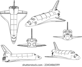 Vector sketch illustration of spaceship shuttle atlantis test flight