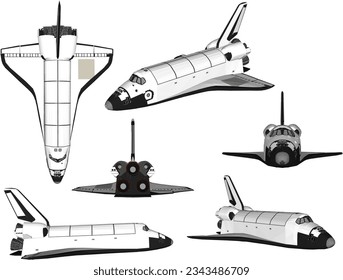 Vector sketch illustration of spaceship shuttle atlantis test flight