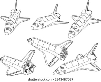 Ilustración de boceto vectorial del vuelo de prueba del transbordador espacial atlantis