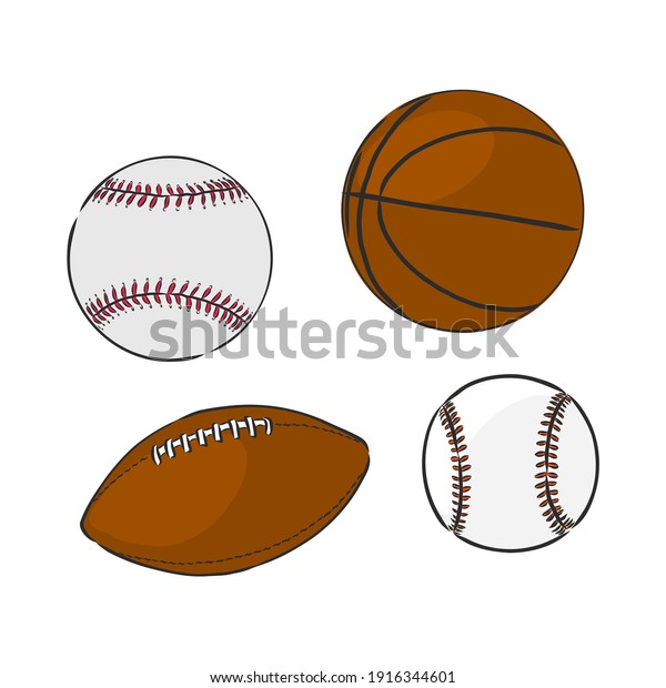 vector sketch illustration - sport balls:
basketball, rugby, baseball, sports balls, rugby, baseball,
basketball, vector sketch on white
background