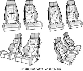 Esbozo vectorial ilustración del diseño del asiento de coche de carreras deportivas