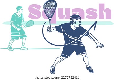 vector sketch illustration of the squash players with racket