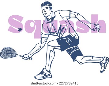 vector sketch illustration of the squash players with racket