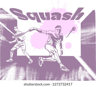 vector sketch illustration of the squash players with racket