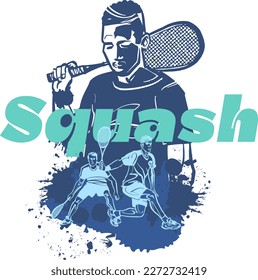 vector sketch illustration of the squash players with racket