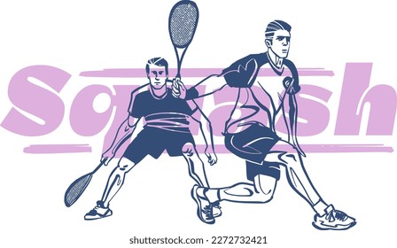 vector sketch illustration of the squash players with racket