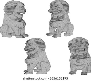 Ilustração de esboço vetorial de um design de estátua de uma estátua única, tradicional, clássica, étnica, guardiã da era do reino