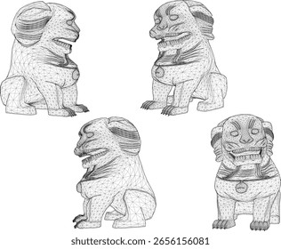 Ilustração de esboço vetorial de um design de estátua de uma estátua única, tradicional, clássica, étnica, guardiã da era do reino