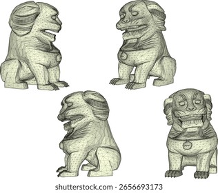 Ilustração de esboço vetorial de um design de estátua de uma estátua única, tradicional, clássica, étnica, guardiã da era do reino