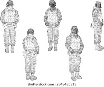 Esbozo vectorial ilustración de tropas de combate en tierra sigilosa con pistolas