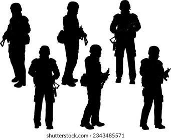 Vector sketch illustration of stealth ground combat troops with guns