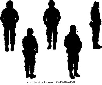Vector sketch illustration of stealth ground combat troops with guns