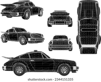 Esbozo vectorial ilustración de un auto de la policía de lujo superpotente con una sirena