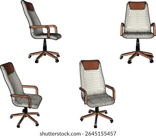Ilustración de boceto de Vector de diseño de silla de trabajo giratoria para empleado de oficina sentado
