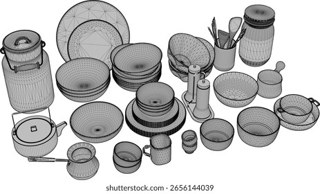 vector sketch illustration of tableware design for family