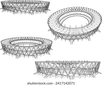 Vector sketch illustration of technical design of grand and modern stadium