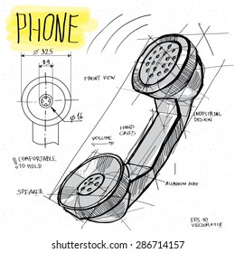 vector sketch illustration - telephone handset