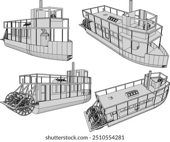 Vector sketch illustration of a tourist boat design for enjoying the river view
