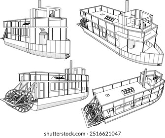 Vector sketch illustration of a tourist boat design for enjoying the river view 