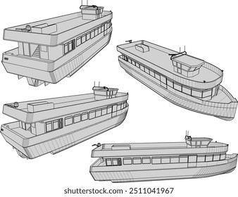 Vector sketch illustration of a tourist cruise ship boat design for enjoying the sea view