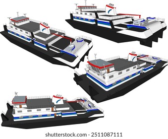 Ilustración de boceto de Vector de un diseño de barco de crucero turístico para disfrutar de la vista al mar