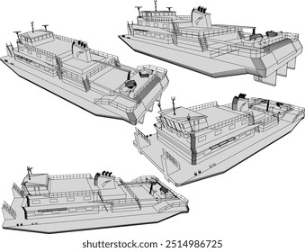 Ilustração de esboço vetorial de um projeto de barco de cruzeiro turístico para desfrutar da vista para o mar