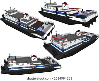 Ilustración de boceto de Vector de un diseño de barco de crucero turístico para disfrutar de la vista al mar