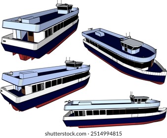 Ilustración de boceto de Vector de un diseño de barco de crucero turístico para disfrutar de la vista al mar