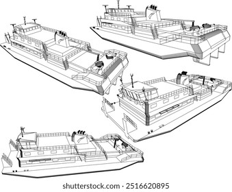 Ilustração de esboço vetorial de um projeto de barco de cruzeiro turístico para desfrutar da vista para o mar