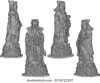 Vector sketch illustration of traditional chinese ethnic wisdom holy god statue decoration design